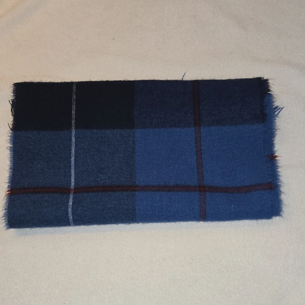 Luxury Wool Check Scarf - Navy, Cobalt & Red Tartan
